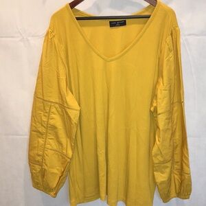 Lane Bryant Long Sleeve V-neck Top | Mustard Yellow Blouse | Size 22/24